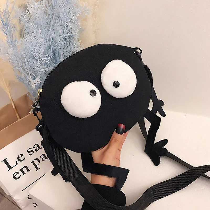 New Fashion Big Eyes Canvas Girls Shoulder Bag Cute Black Briquettes Messenger Bag Kids Women Coin Purse Mini Crossbody Handbag W251031