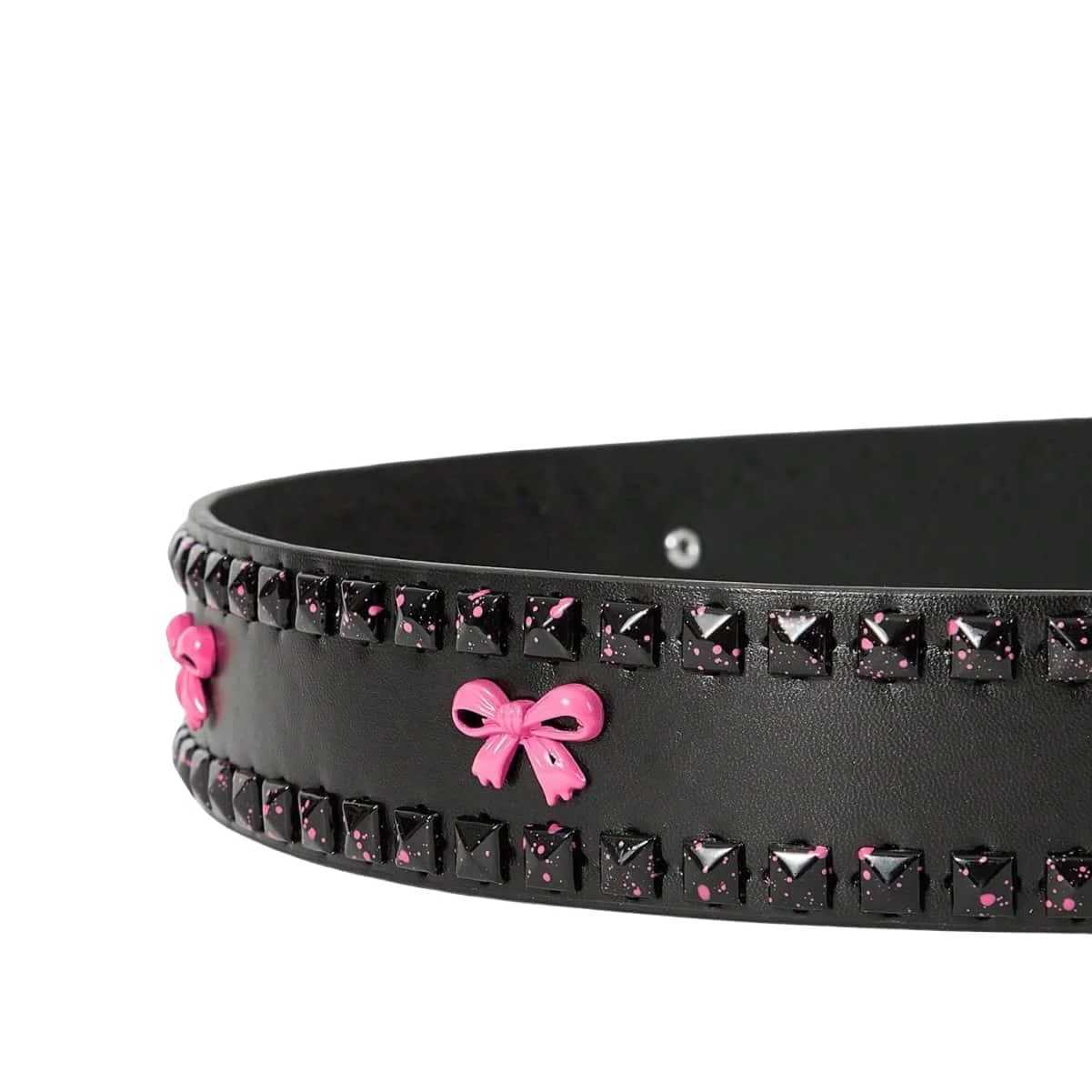 Pink Bow Design Womens Belt Hip Hop Punk Y2k Girls Girdle Fashion Personality Metal Stud Jeans Accessories Black WaistbandW251030