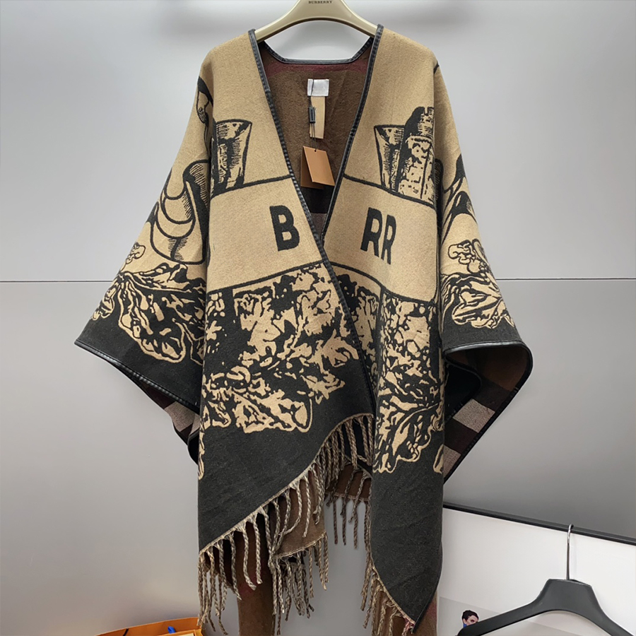 Cape Designer Womens Cape Women Shawl Coat Stripped Fringed Shawl Casual Cardigan Cashmere Autumn Winter Fashion Outerwear Classic Cape Women Thickening Stole