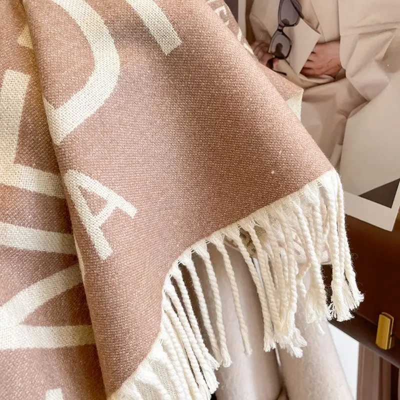 Acrylic Winter Warm Scarf for Women Thick Soft Faux Cashmere Shawl Warm Long Neck Wrap Letter Print Stylish Versatile Scarves C251031