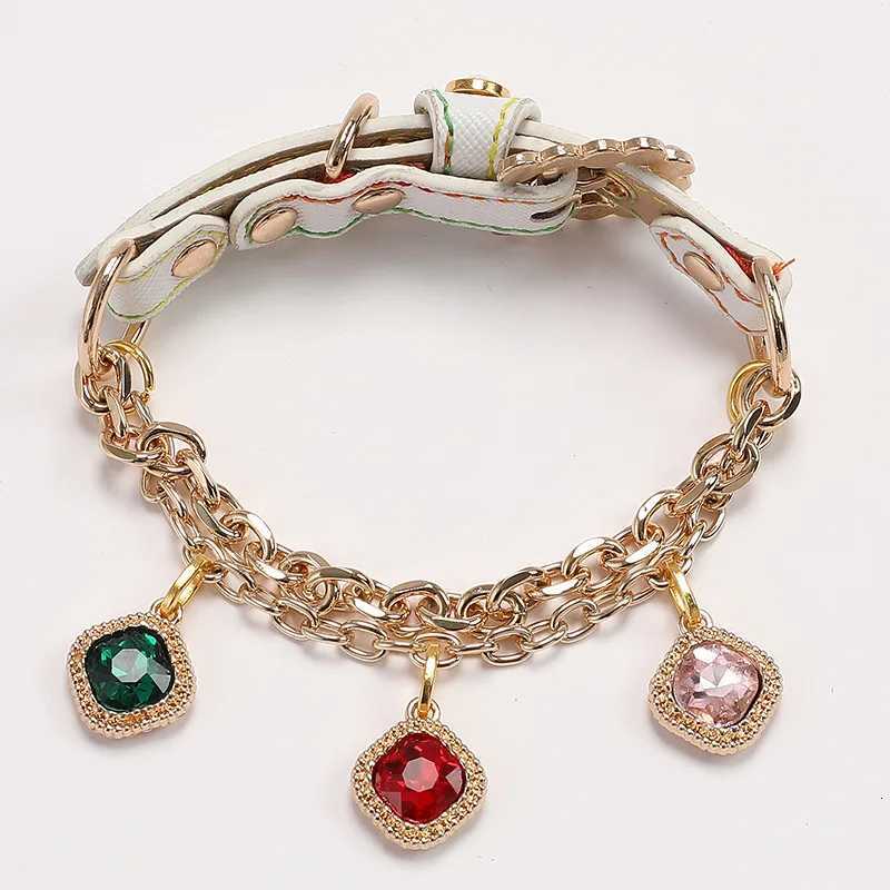 Diamond Studded Pet Collar for Small Dogs Cats Pink Nylon Leash with Buckle Sparkling Bling Necklace Safe Reflective Strap C251031