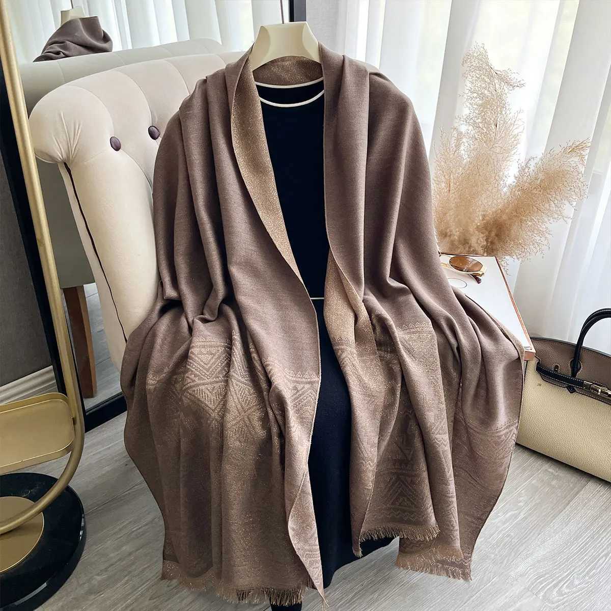 Elegant Muslim Ladies Hijab Long Scarf with Golden Thread Spring Autumn Sun Protection Decoration Shawl Wrap Headscarf C251031