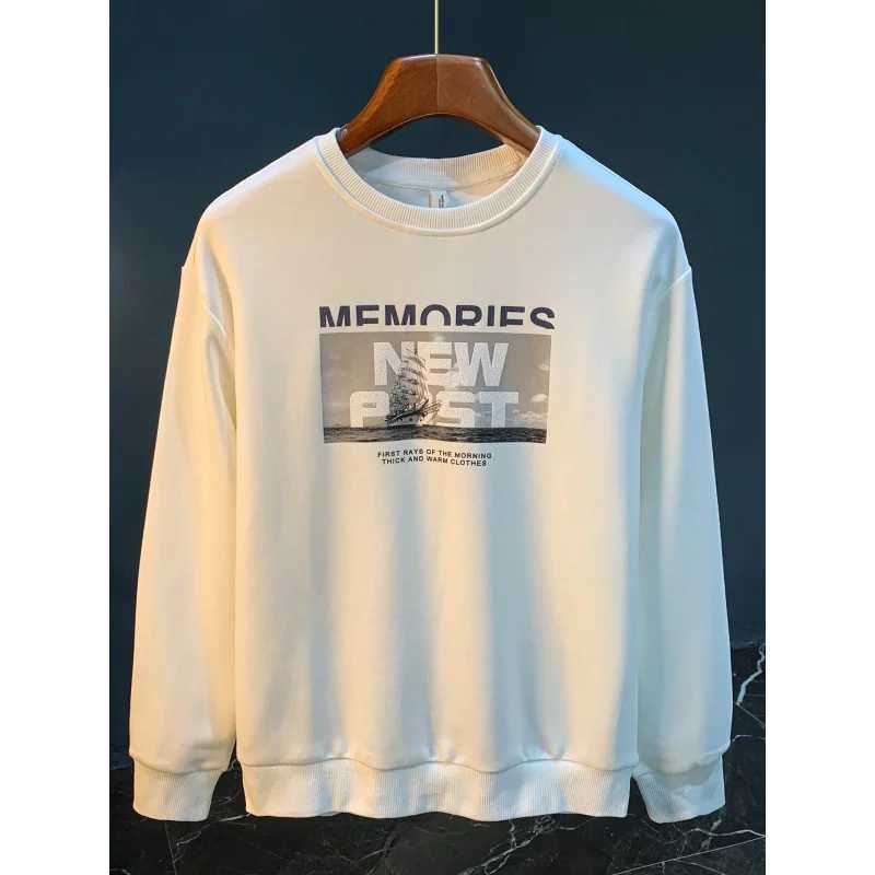 Hoodie mens spring and autumn round neck loose oversized printed knitted top long sleevedshirt J251021