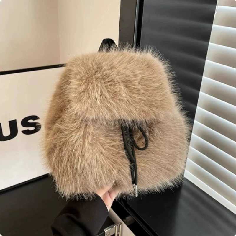 Womens Plush Backpack Stylish Commuter Cute Winter 2025 New Korean Student Travel Small Backpack Furry Design W251031