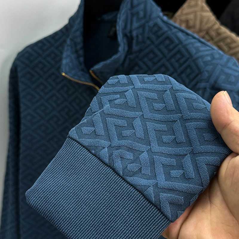 Top Quality Geometric Jacquard Sweater Mens Zippered Standing Neck Long Sleeved Tshirt Autumn New Fashion Brand Loose PulloverT251031