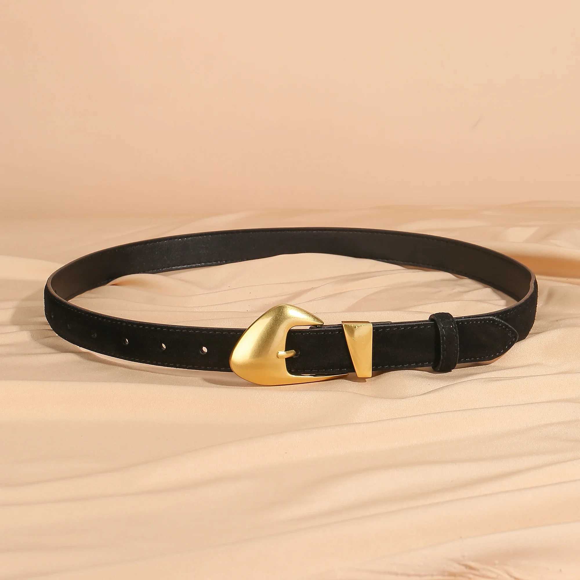 Luxury Suede Cowhide Leather Belt for Women Casual Fashion Belts with Gold Buckle 23cm Wide Waistband for Dresses JeansW251030