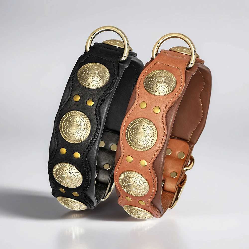 Real Leather Dog Collar Genuine Leather Dog Collars Spiked Studded Big Dog Collar Necklace Adjustable For Medium Large Dogs Pug C251031