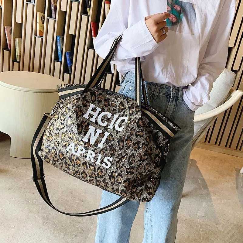 Casual Women Bling Sequins Shoulder Bags Big Capacity Female Handbag For Lady Travel Large Tote Letter Printed Crossbody Bags W251031
