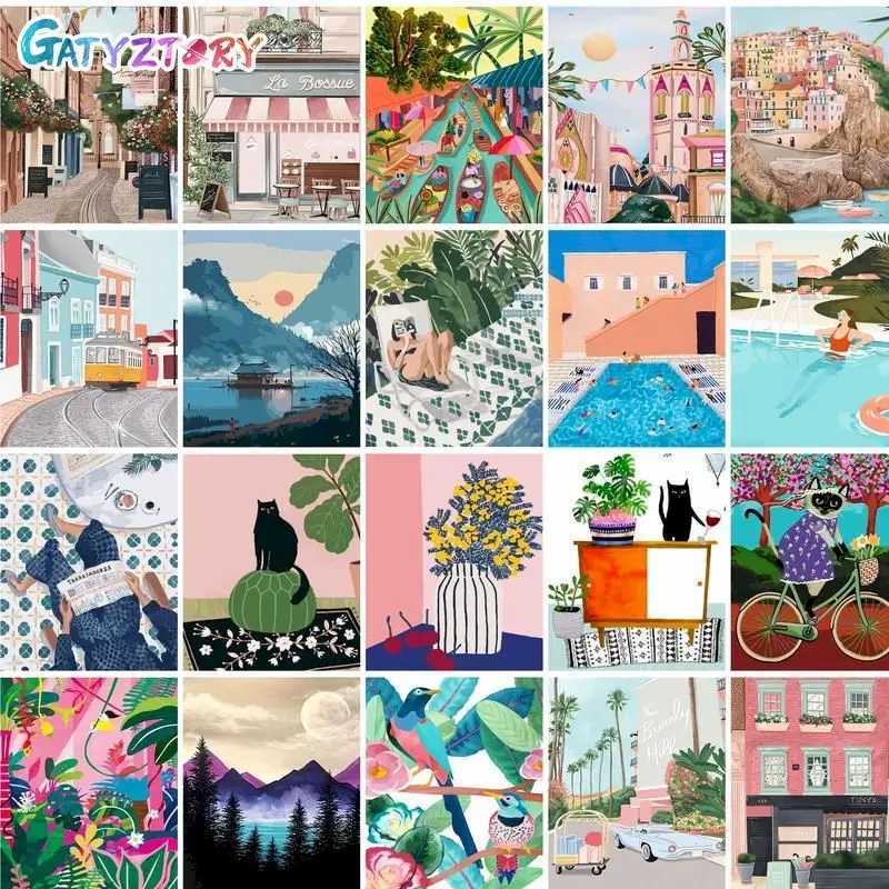 GATYZTORY Frame Summer Time Paint By Numbers For Adults Kids Landscape HandPainted Oil Painting DIY Gift Home Decor C251031