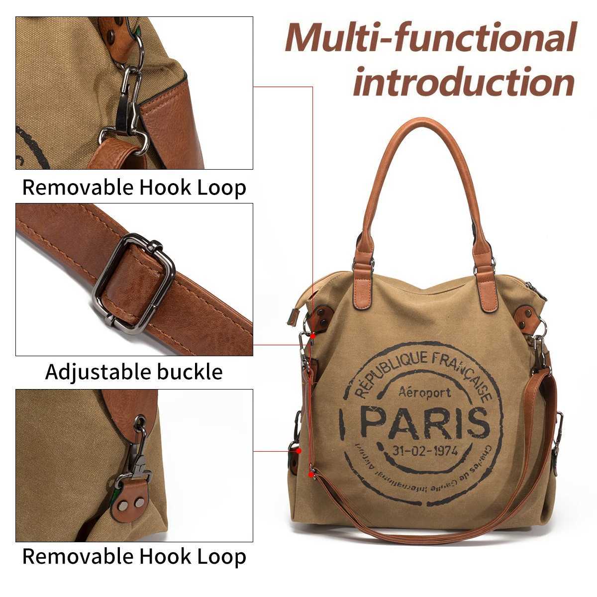 Paris Republique Bag Canvas Tote Bag Crossbody Bag Handbag Large W251031