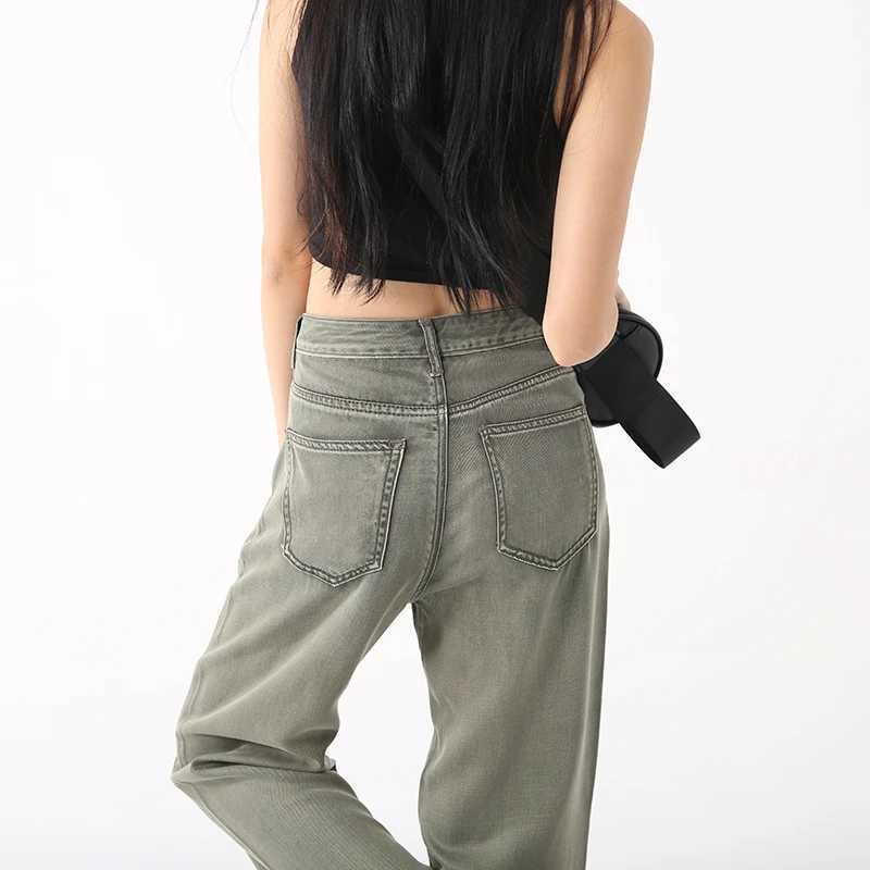 Lyocell High Waisted Thin Jeans Women Clothing Straight Tube Wide Leg Denim Pants Retro Streetwear Jean Trousers Lengthening J251031