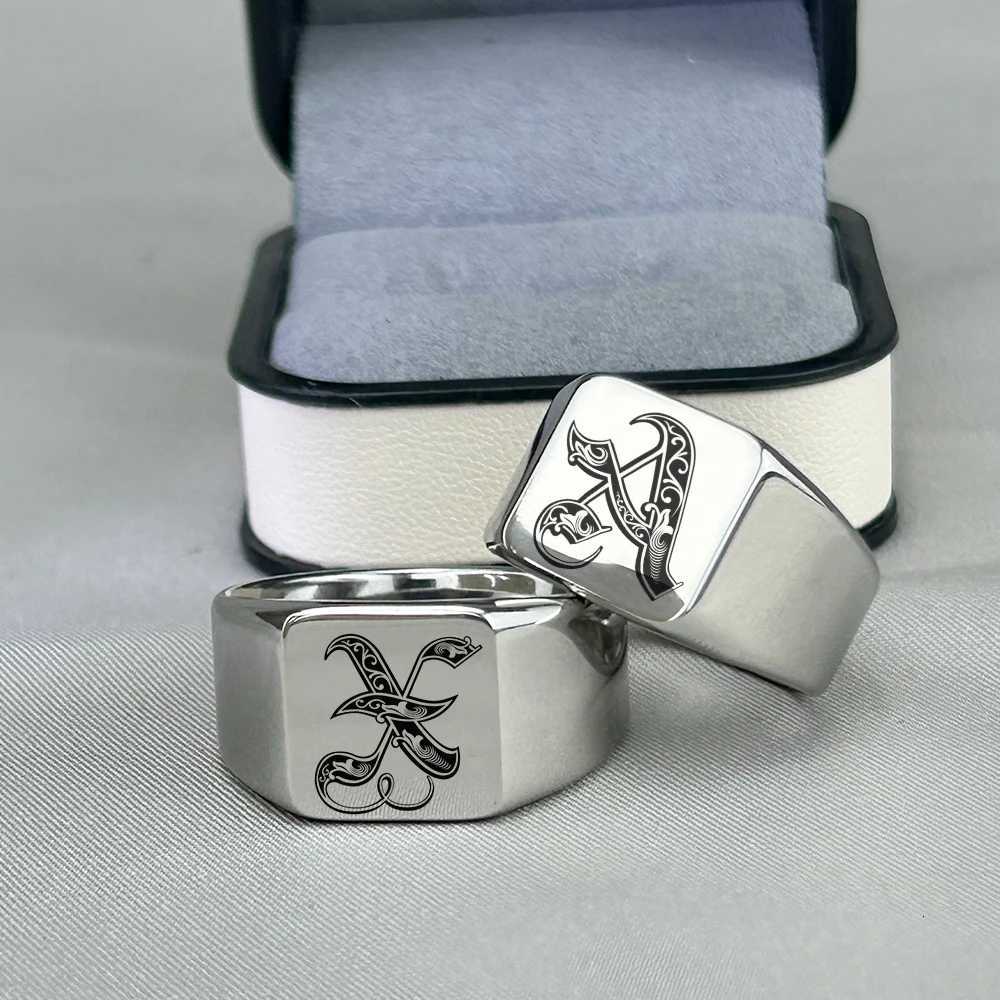 Personalised Initial Engrave A to Z Alphabet Stainless Steel Signet Blank Plain Ring Band High Polished Gold Color Tone USSizeXJ251031