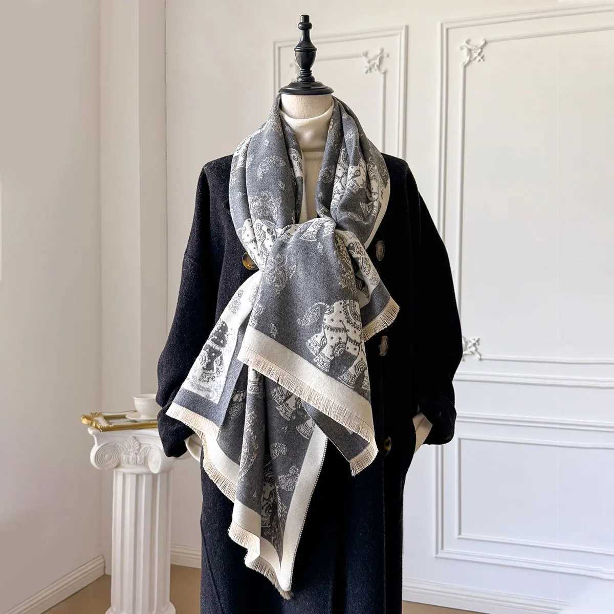 New Luxury Winter Faux Cashmere Wraps For Women Warm Scarf Shawl Blanket Travel Poncho Stoles C251031