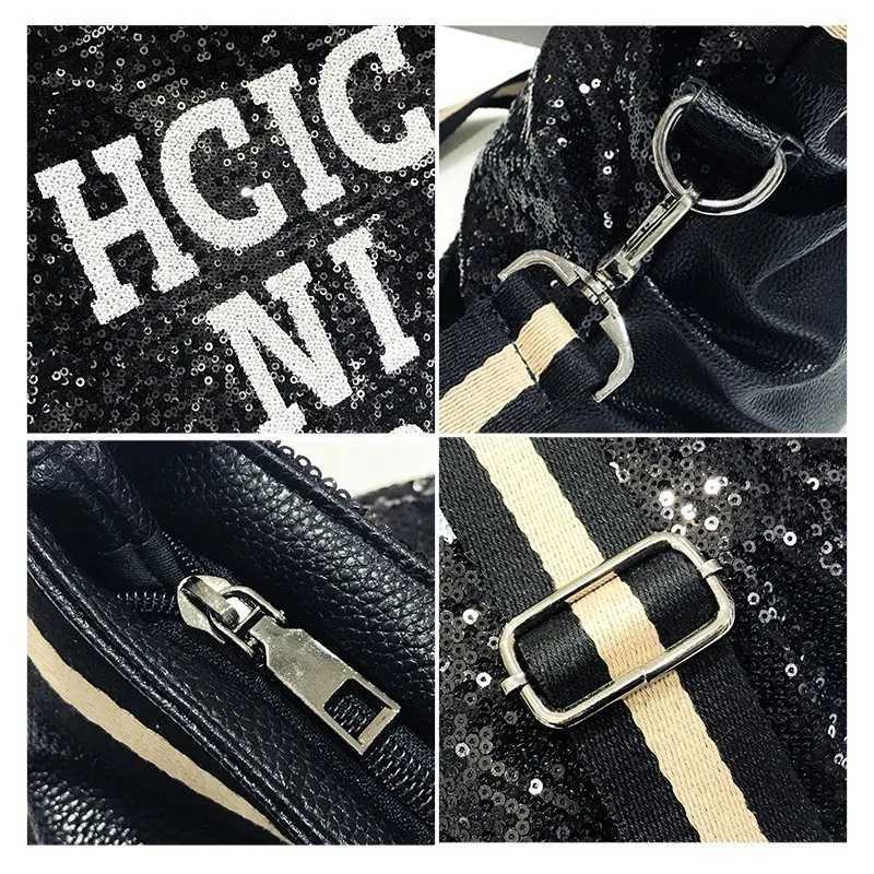 Casual Women Bling Sequins Shoulder Bags Big Capacity Female Handbag For Lady Travel Large Tote Letter Printed Crossbody Bags W251031