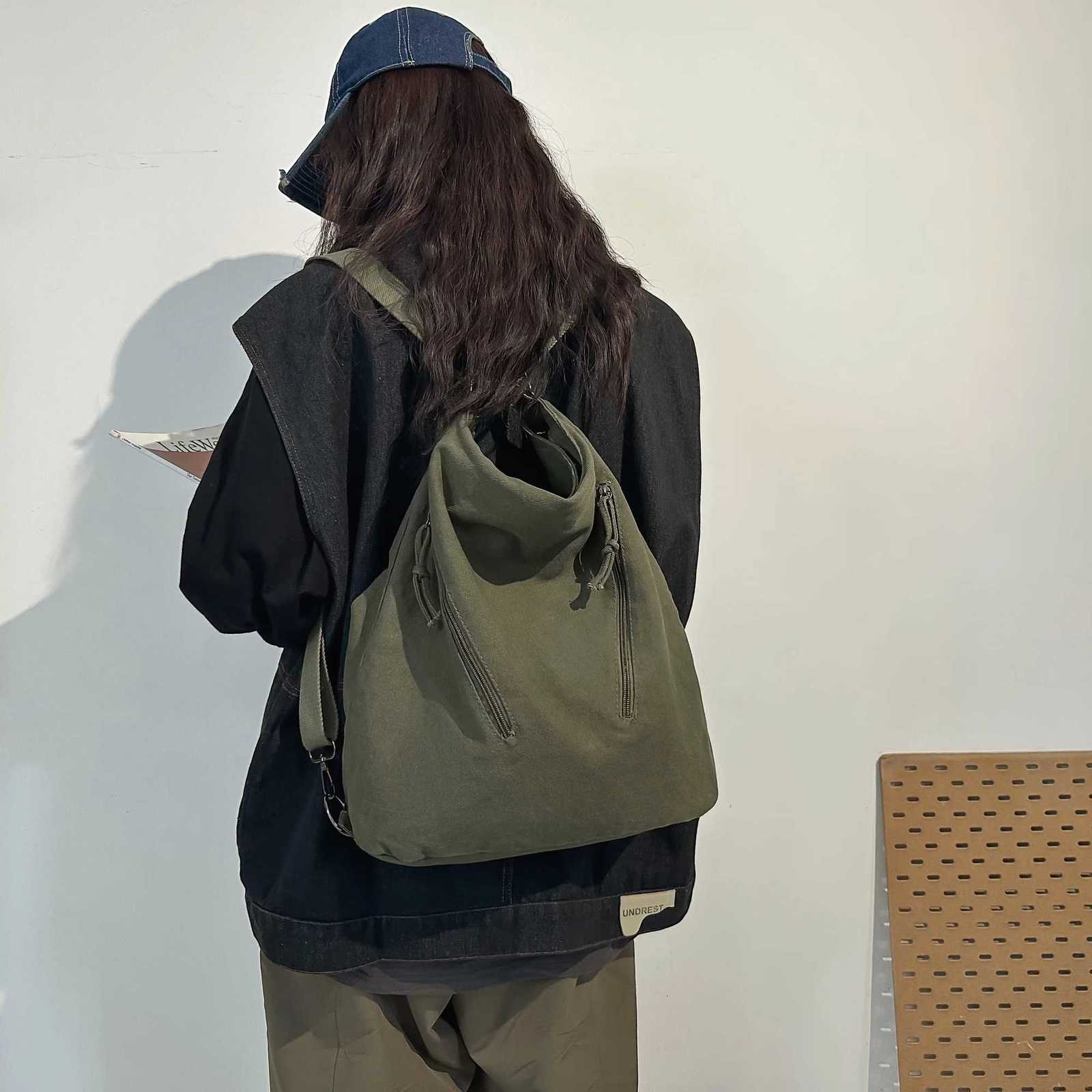 Womens Backpack MultiPurpose Bag Large Capacity Pure Color Design Versatile Commuter Crossbody Bag Personalized Trendyy Canvas Bag Shoulder Bag Backpa