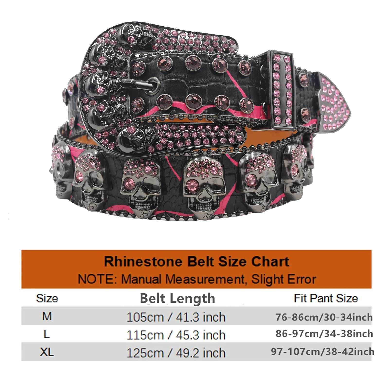 New Mens Jeans Skull Rhinestone Women Belt Western Denim Shiny Rivet Design Artificial Diamond Belt Hip Hop Punk Y2k BeltW251030