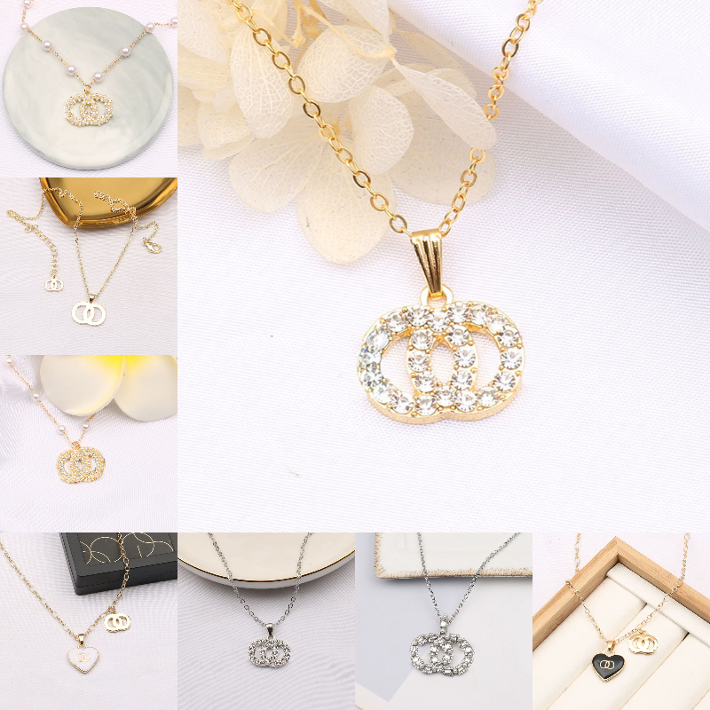 Womens Necklace Designer Letter Pendant Simple Gold Plated Crystal Pearl Rhinestone Sweater Necklace Wedding Party Jewelry Fashion Accessories