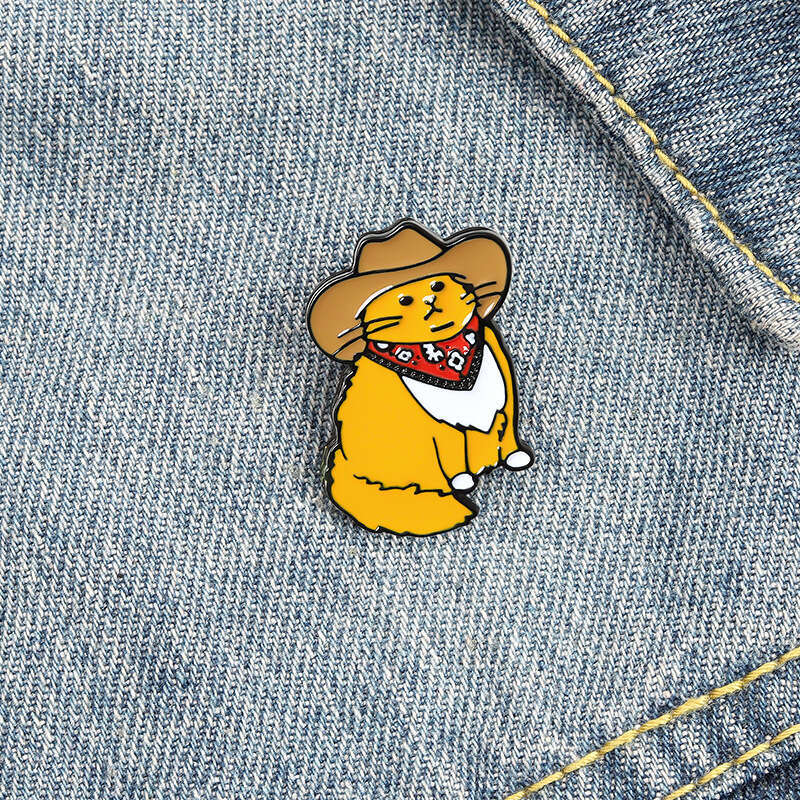 Cartoon Cute Brooch Enamel Pin Backpack Collar Denim Badge Western Cowboy Cat