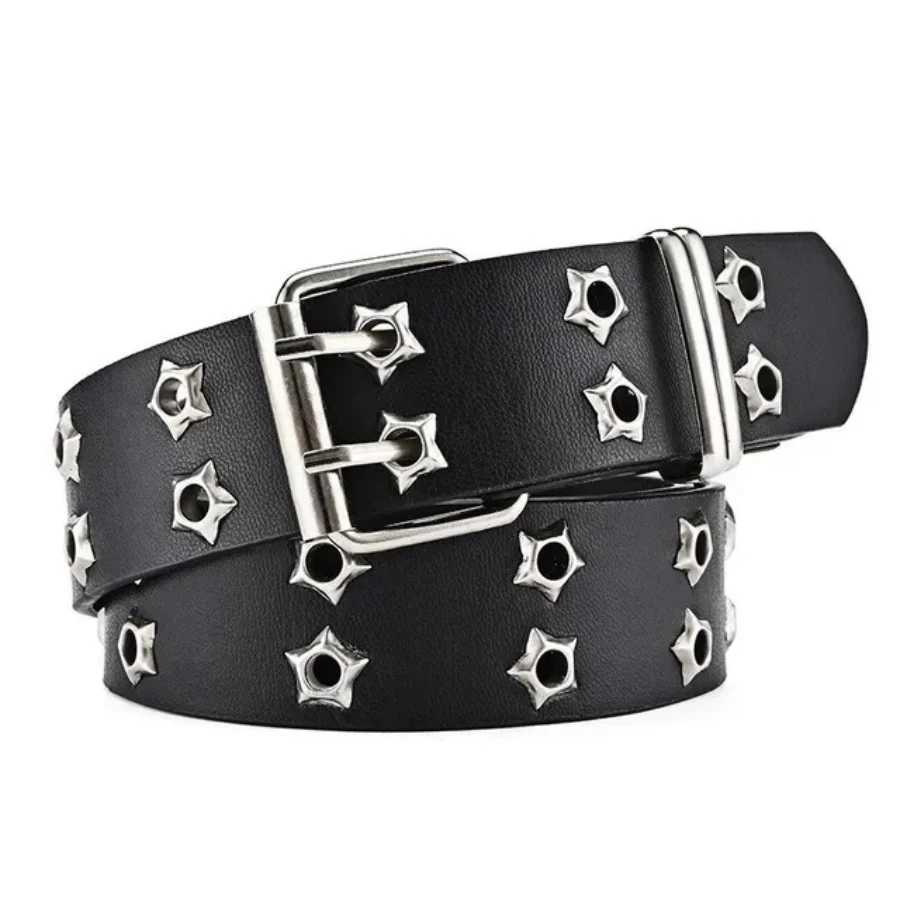 1pc Star Eye Rivet Belt Goth Style Double Pin Buckle Manwoman Fashion Casual Punk Style Pu Leather Waistband for Jeans Y2K BeltW251030