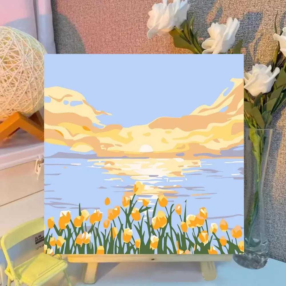 DIY Digital Oil Painting For Rose Flower Hand Painted Oil Painting Coloring by Numbers Acrylic Drawing Modern Wall Home Decor C251031