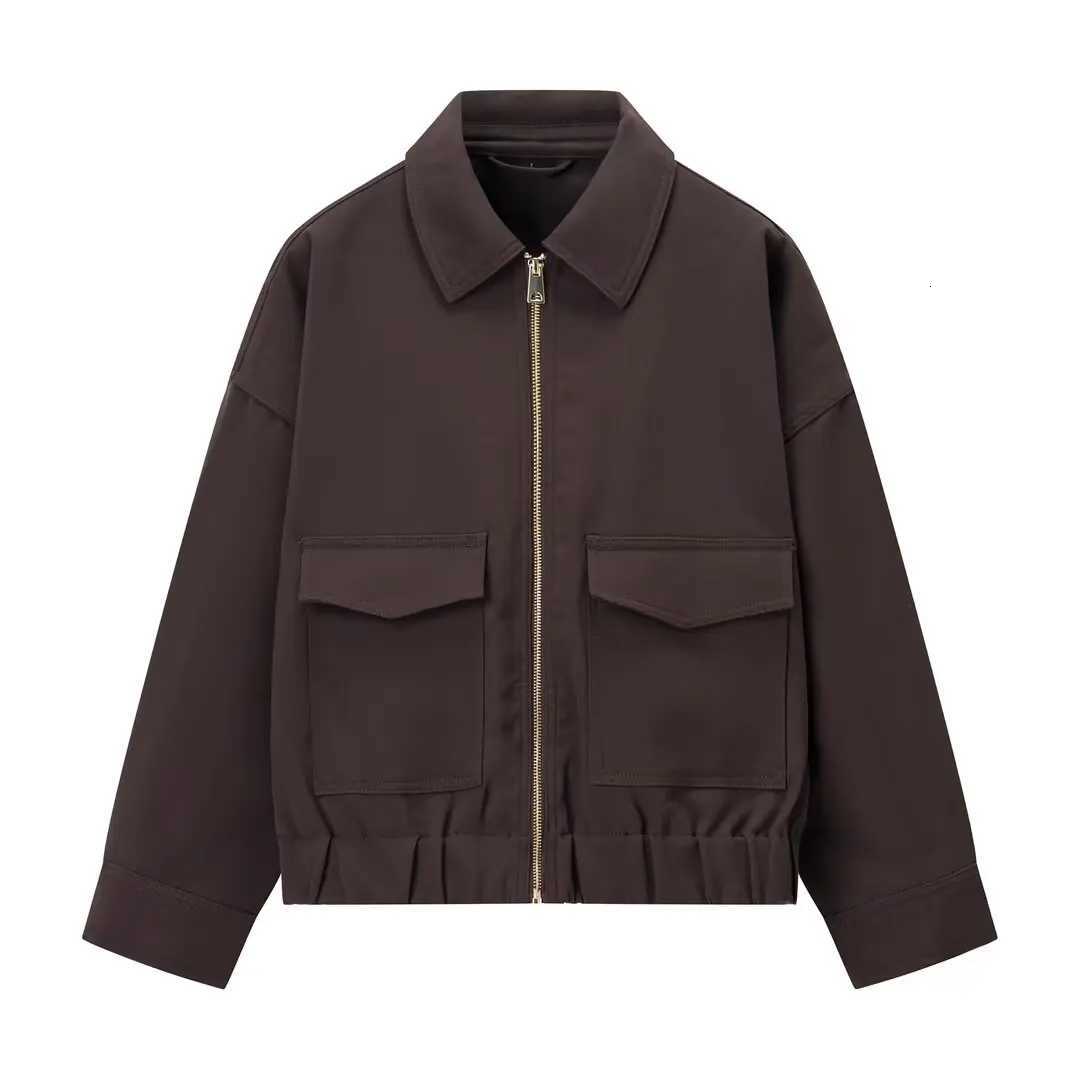 Brown Zip Bomber Jackets for Woman Fashion Autumn Woman 2025 Trend Casual Long Sleeve Coat Elegant Casual Top Outerwears1 Y251105
