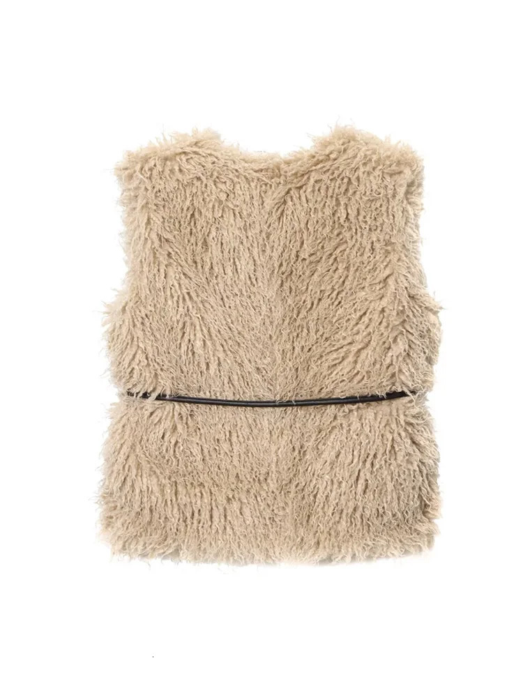 Womens Faux Fur Waistcoat Fashion Belted ONeck Sleeveless Thick Warm Outerwear Chic Tops 251028