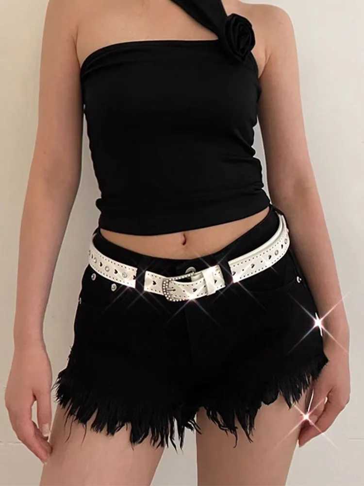 White Y2K Belt Female Rhinestone Pink Lovely New Millennium Spice Girl Belt TieIn Korean Version Decoration TrendW251030