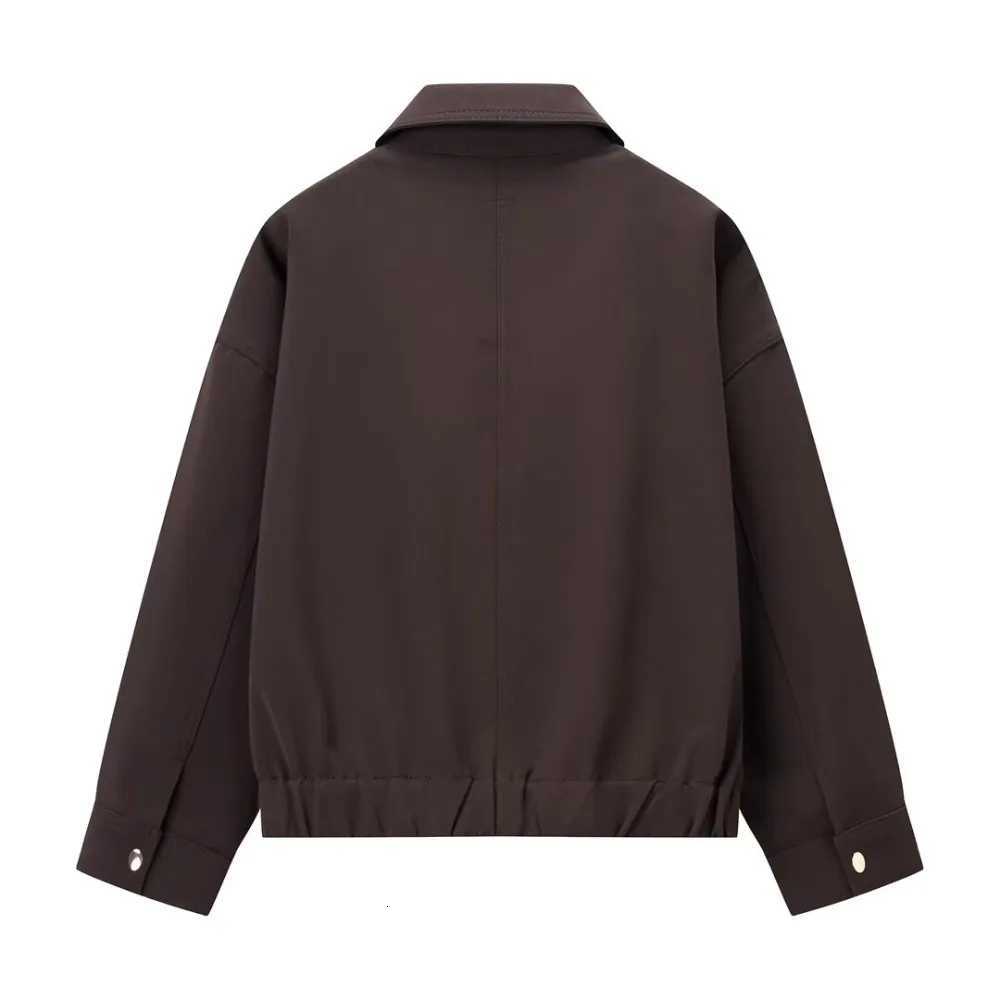 Brown Zip Bomber Jackets for Woman Fashion Autumn Woman 2025 Trend Casual Long Sleeve Coat Elegant Casual Top Outerwears1 Y251105