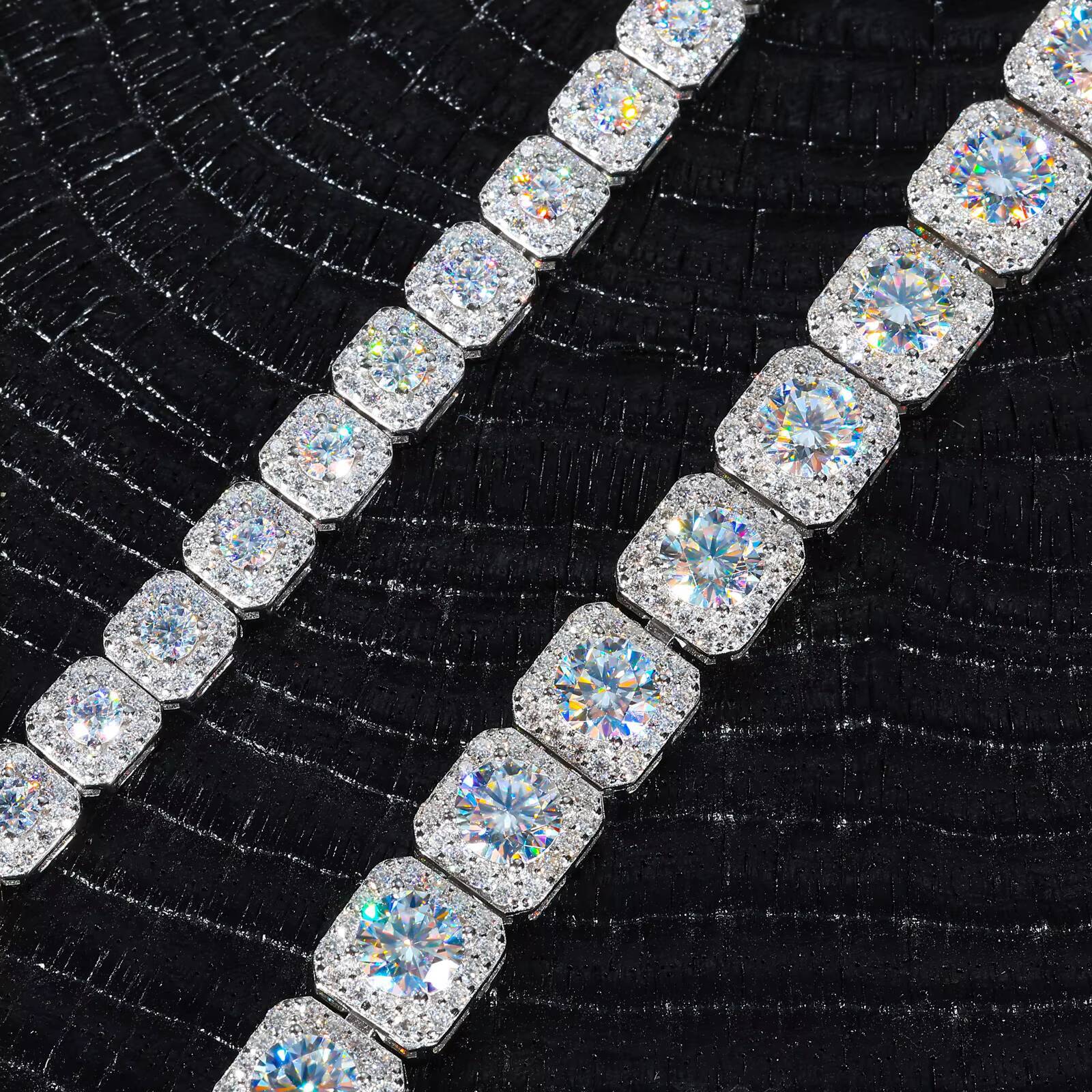 Sparkling 6mm 8mm Moissanite Halo Tennis Bracelet High Quality White Gold Non Fade 925 Sterling Silver Hip Hop Jewelry for Men