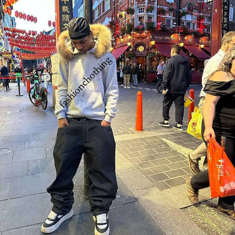 Casual Y2K Zip up hoodie Faur collar Haruku Streetwear Hiphop Zipper Hoodie sweatshirt Vintage Rock Goth Loose Punk EMO Jacket