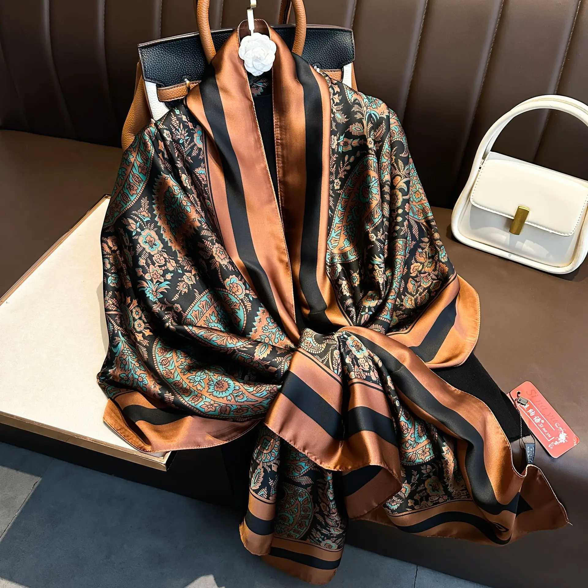Luxury Brand Silk Scarves Women Fashion Print 180X90CM Long Scarf Popular Silk Headscarf Lady Sunscreen Beach Quality Shawl C251031