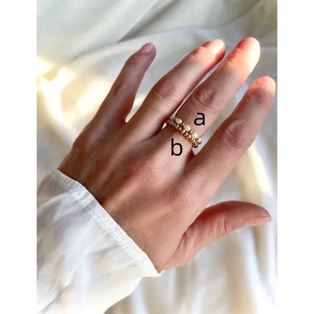 Vlen Natural Pearl Finger Ring for Women 18 K Gold Plated Beads Ring Handmade Jewelry Elastic Rings Wedding Anniversary GiftXJ251031