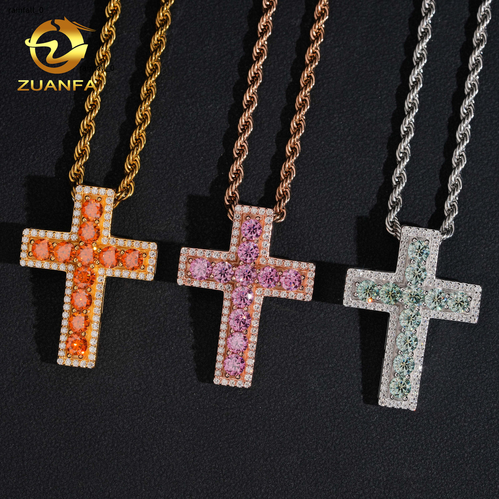 Ready to Ship Color Moissanite Hip Hop Jewelry Cross Iced Out Pendant Sterling Silver 925 Moissanite Charm Pendant