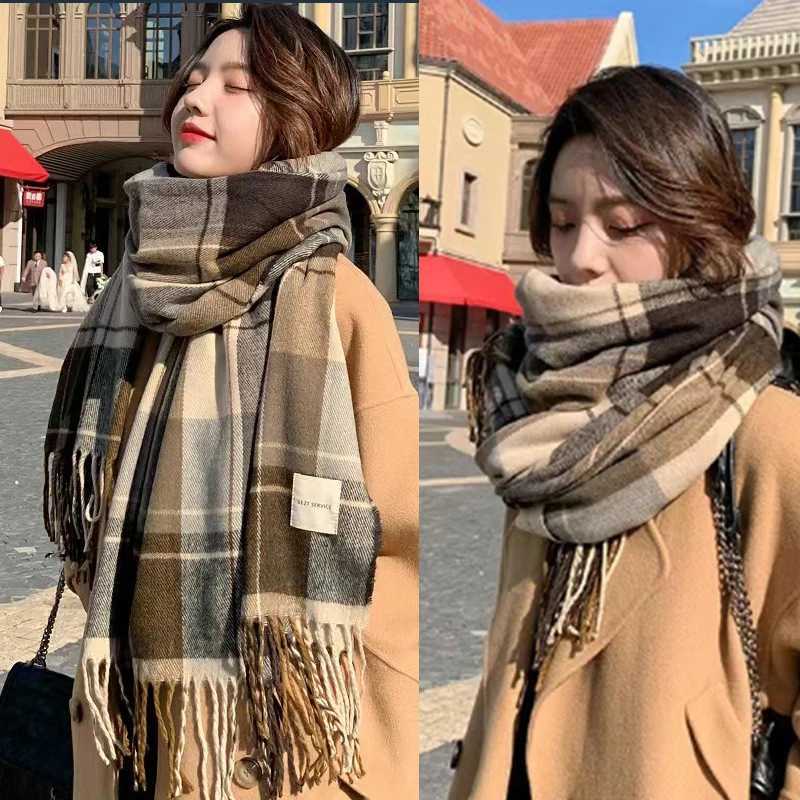 AA Warm Shawl For Male And Female Students Autumn And Winter Scarf Fashionable And Versatile Korean Style Plaid Thickened ScarfW251030