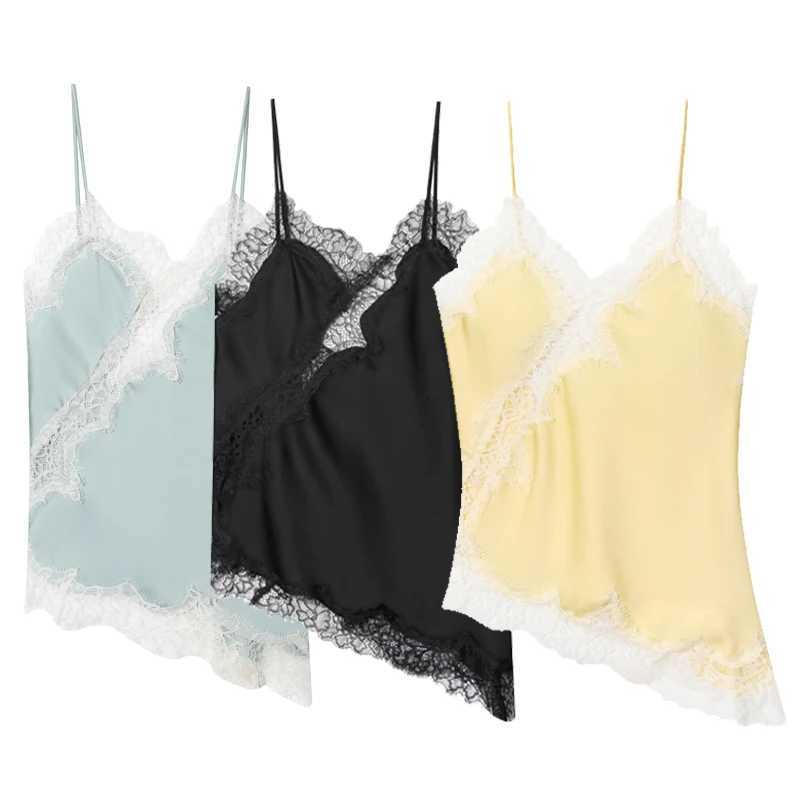 HXAO 2025 Woman Asymmetrical Slip Top Women Sexy Black Yellow Blue Top Lace Tanks Camis Chic Y2K Slveless Backless Camisole C251031
