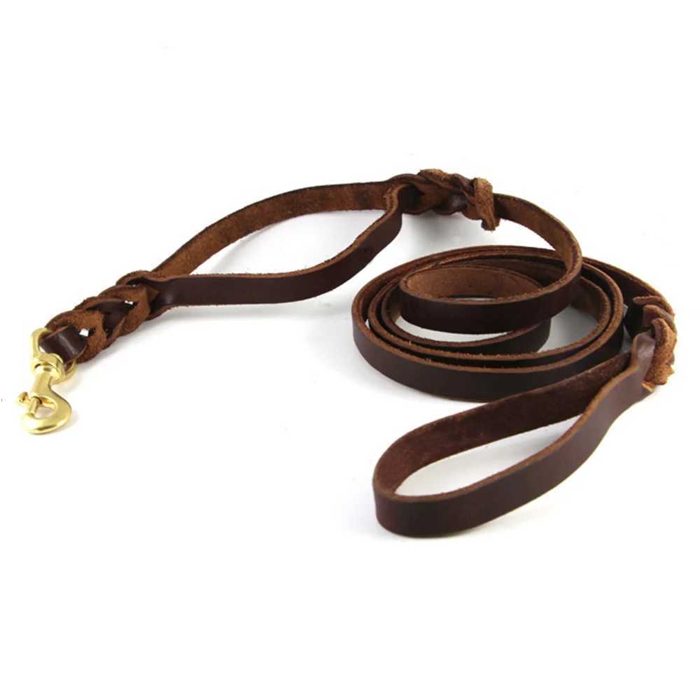 Braided Leather Dog Leash with Traffic Handle Two Handles Leather Dog Leash Leads for Training Bulldog Pitbull Pet Dog Supplies C251031