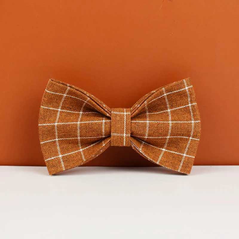 Top Seller Custom Design Brown Grid Soft Cotton Pet Accessories Dog Collar Leashes Harness Bow Set Manufacturers Grid06 C251031