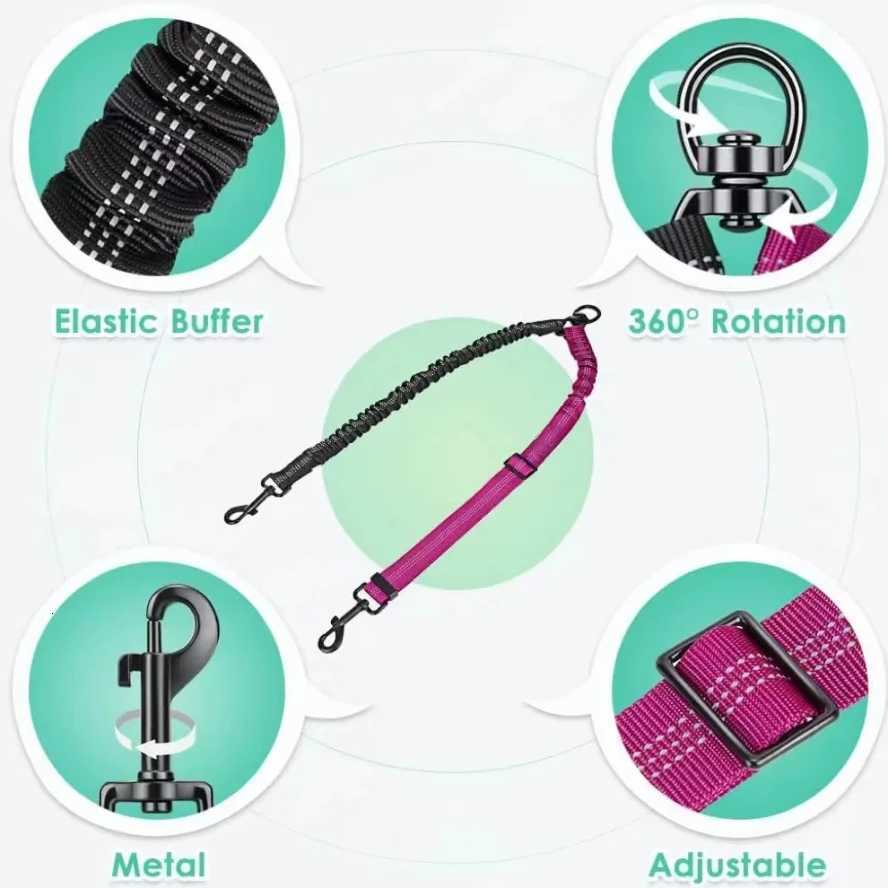 16ft Long Dual Dog Leash Attachment Double Leashes for Training Small to Large Dogs Adjustable Strap Shock Absorbing Bungee C251031