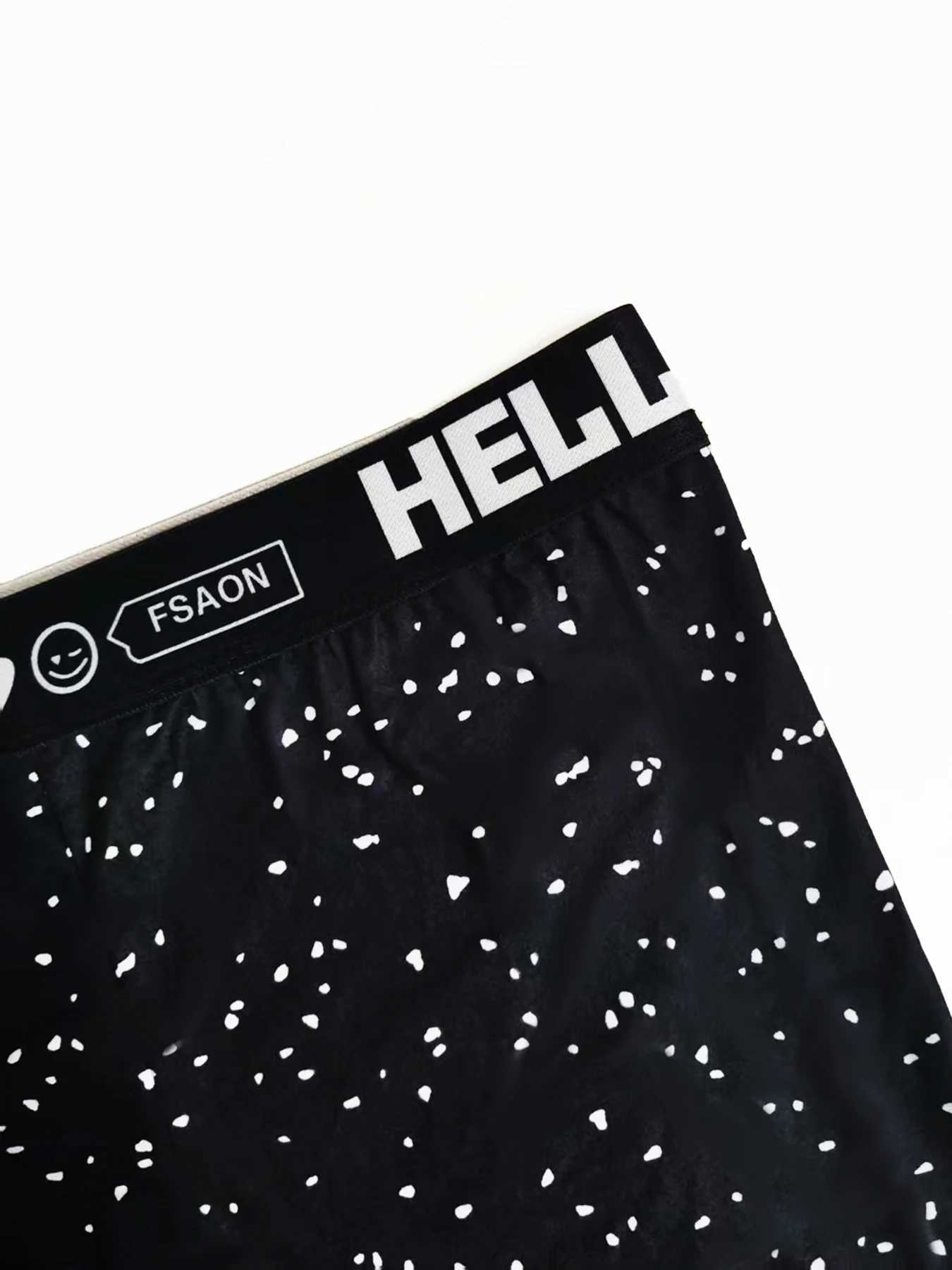 Mens 4Pack Polyester Boxer Briefs HELLO Printed Waistband with THINKING LIFE Cute Icons Stylish Speckled PatternT251031