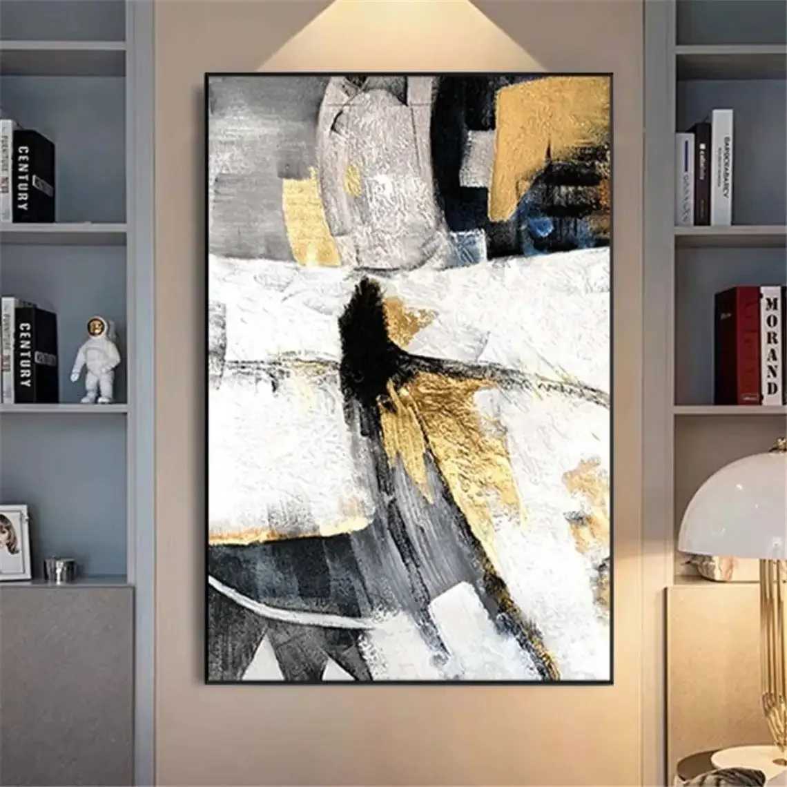 Handpainted Textured Black White 100 Handmade Wall Art Abstract Geometry Wall Art Picture Living Room Porch Entrance Decor C251031