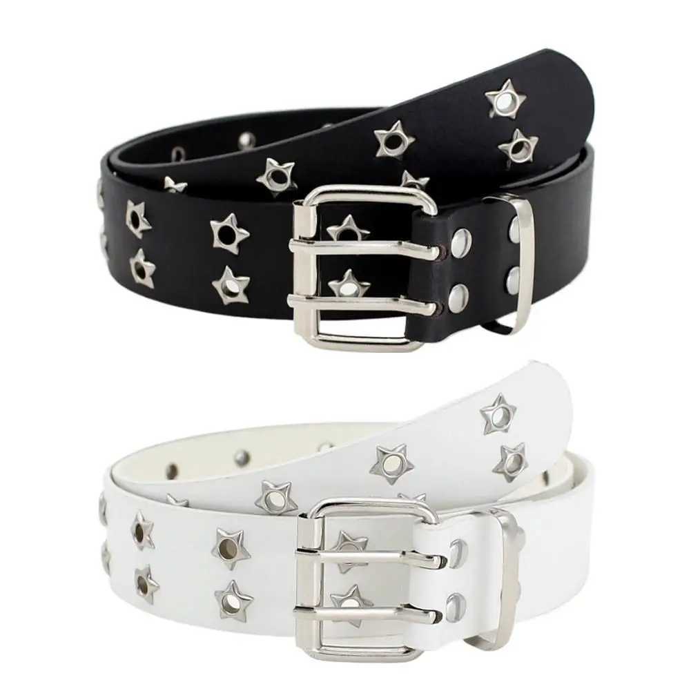 Star Eye Rivet Belt Hollowedout Punk Belt For Manwomen Hiphop Double Pin Buckle Fashion Pu Leather Waistband Y2K DecorationW251030