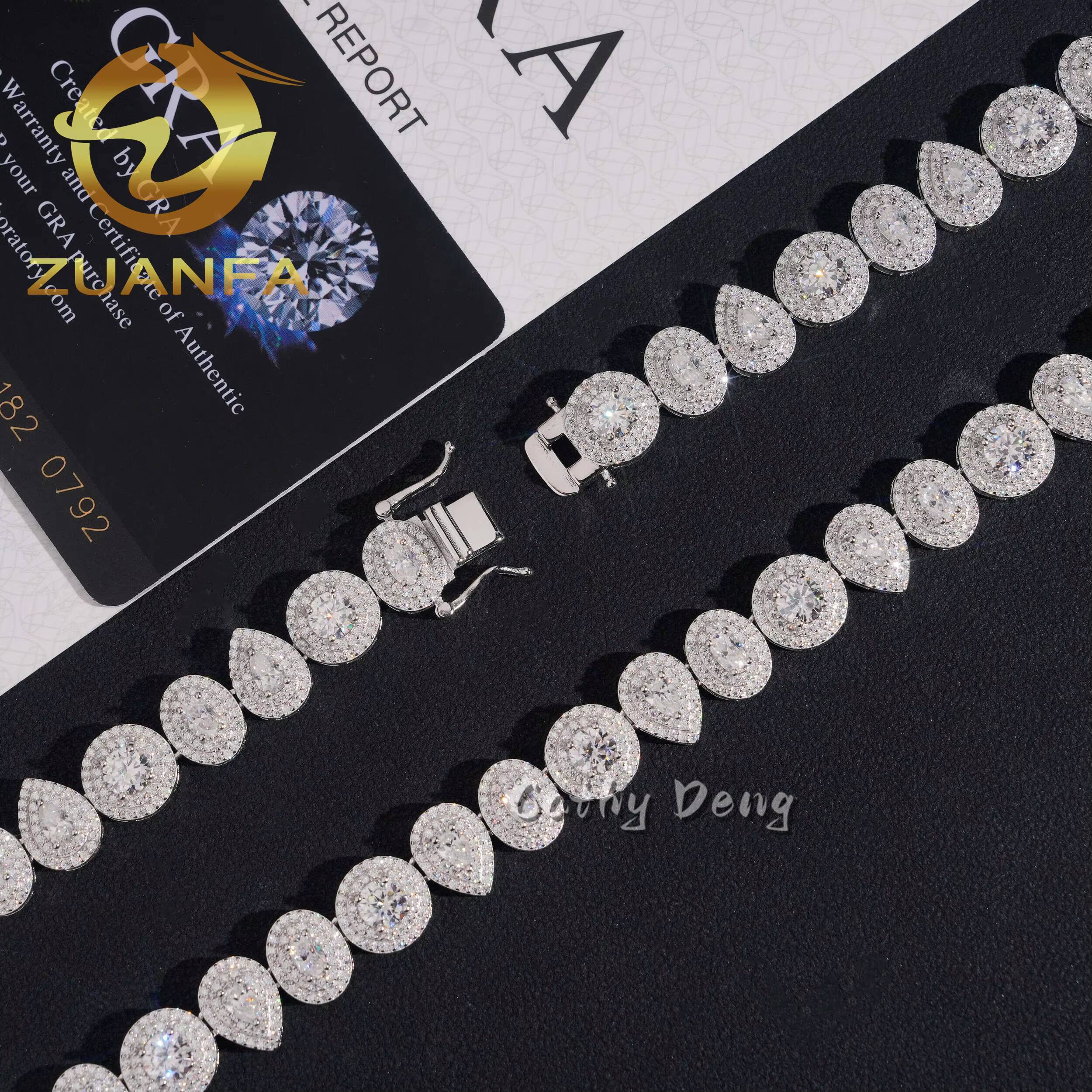 Hip Hop Jewelry 10MM Moissanite Halo Cuban Link Chain 925 Silver Iced Out Mix Shape Cuban Link With GRA Certificate