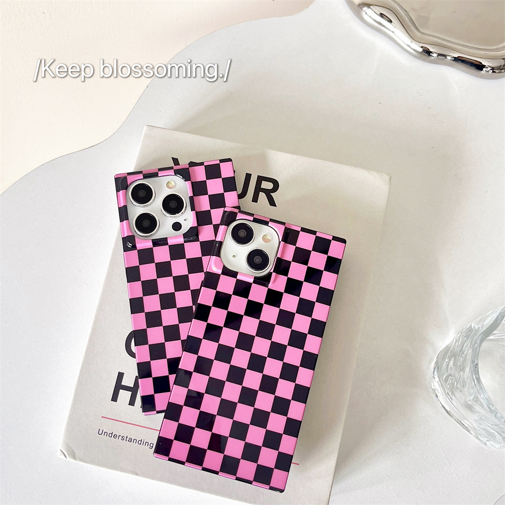 Pink and Black Checkerboard Phone Case Compatible with iPhone 17/16/15/14 Pro Max Niche Square Case iPhone 13 Pro
