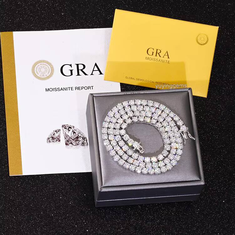 Wholesale Price 925 Sterling Silver Tennis Chain 2mm5mm in Stock GRA Moissanite Chain Hip Hop Necklace Fine Jewelry