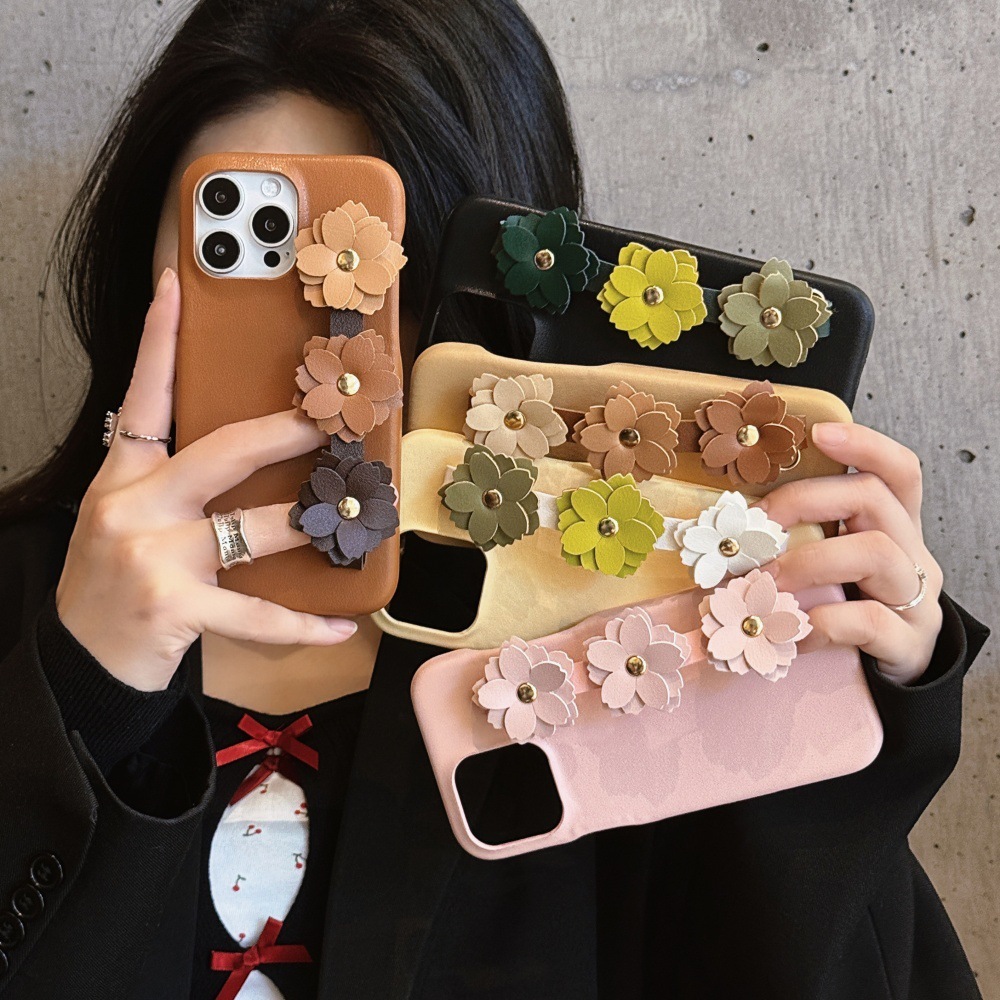 Solid Color Flower Wristband Phone Case Compatible with iPhone 17/16 PRO Simple Shockproof iPhone 15/14 Protective Cover