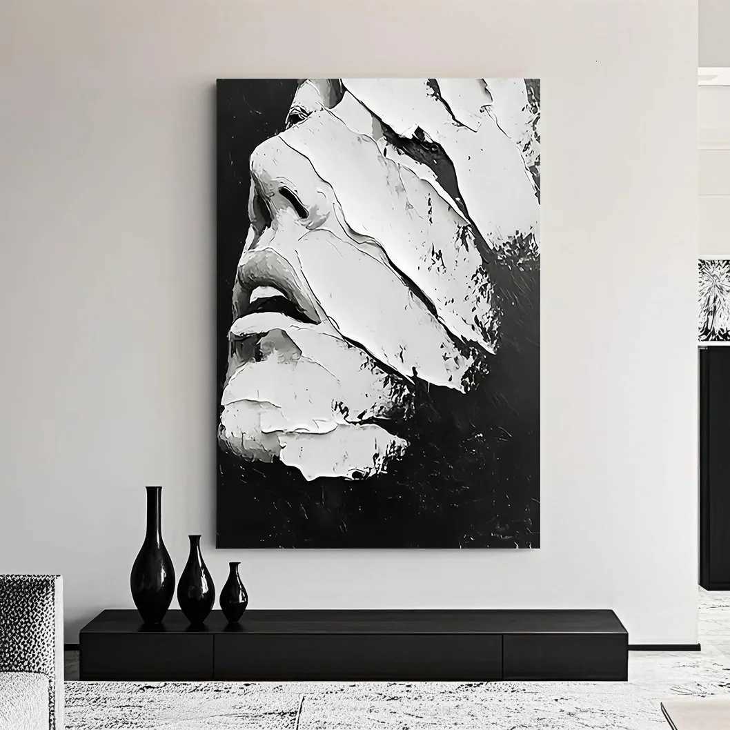 1pc Frameless 3149x4724 inches unique black and white abstract wall art featuring brushstroke side effects with threedimen C251031