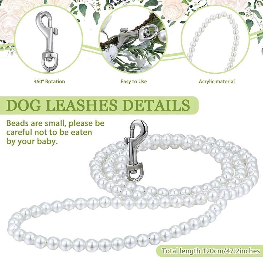 Dog Flower Collar and Leash Set for Large Dogs Pearls Beaded Dog Leash Collar Bows for Wedding Attire Wreath Pet Photo Prop C251031