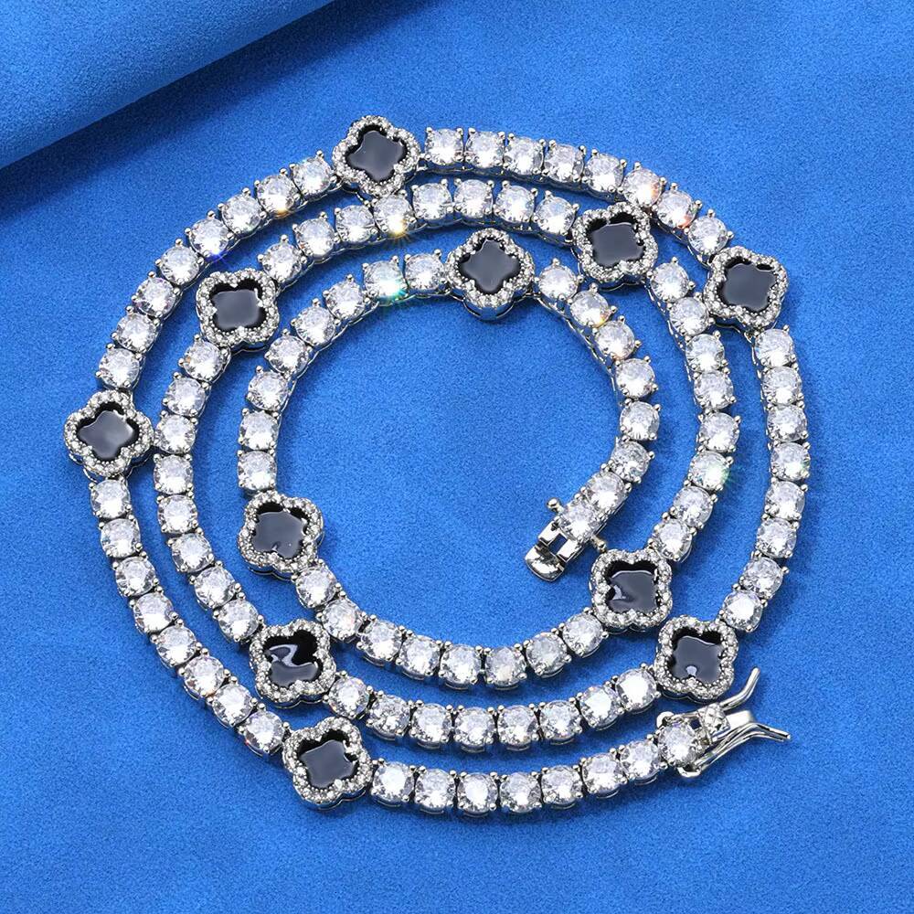 2025 New Trendy Fashion Jewelry Clover Necklace Lucky Grass Bracelet Tennis Chain Hip Hop Jewelry Famous Design Jewelry