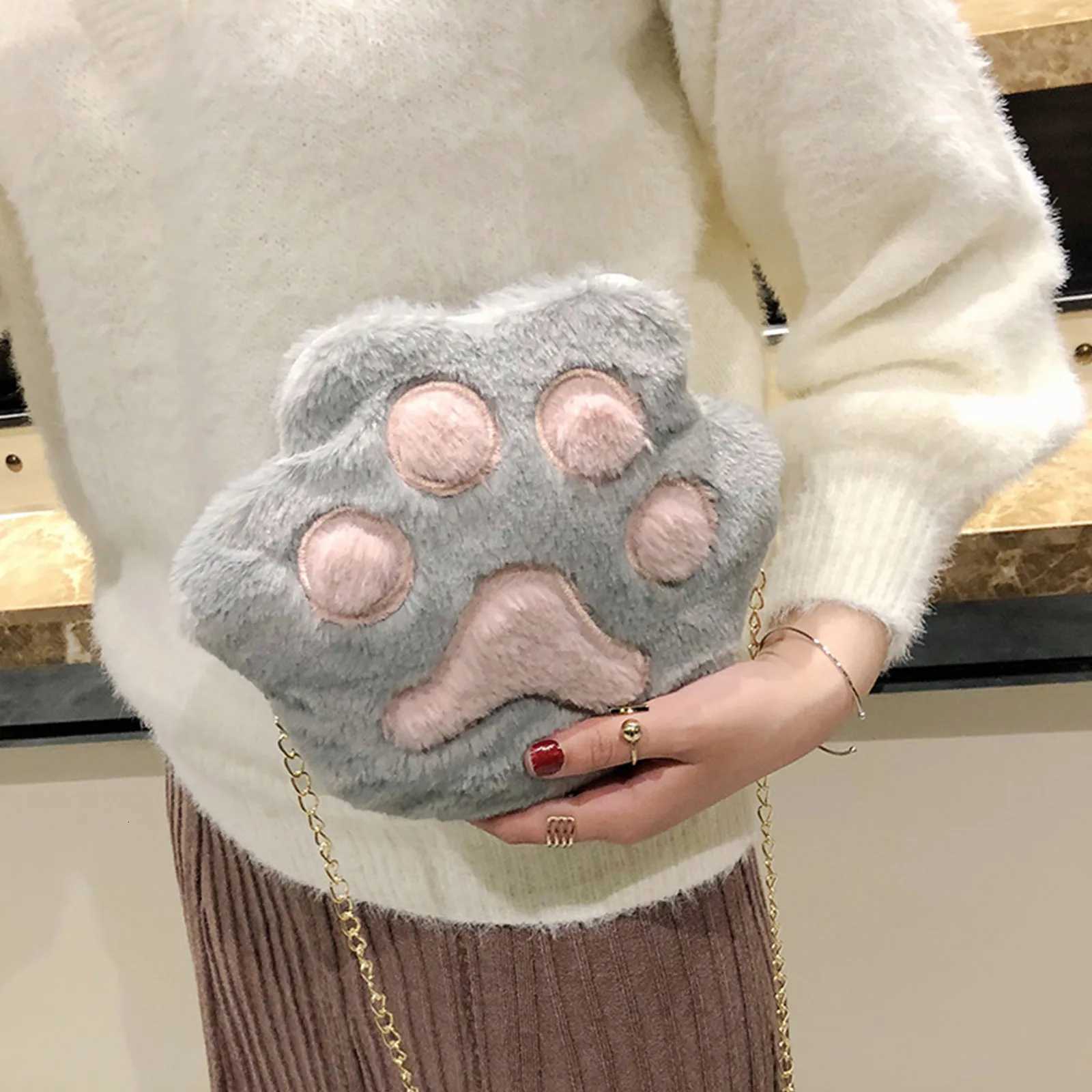 Cute Bag Girl Crossbody Bag Soft Cute Girl Cartoon Plush Bag Baby Shoulder Bag Delicate Cat Paw Shaped Crossbody Bag Gift W251031