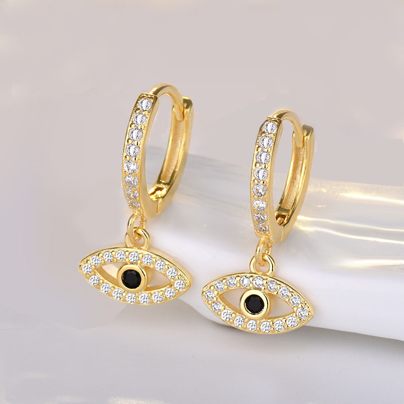 Luxurious Evil Eye Drop Hoop Earrings for Women Sparkling 18K Gold Plated CZ Crystal Demon Eye Huggie Dangle Earrings S925 Sterling Sliver Plated Eye 
